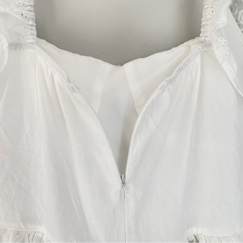 Cider White Eyelet Lace Ruffle Strap babydoll Midi Dress Cottagecore Large - Picture 6 of 10